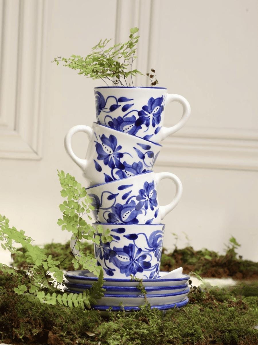 Handmade Ceramic Coffee Set. 8 Pieces | Includes 4 Cups, 4 Saucers