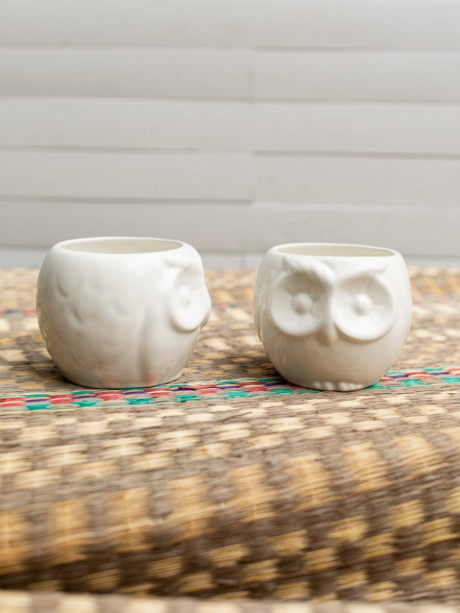 Handmade Owl Ceramic Planters Set of 2 | Cute Animal Plant Pots | Colombian Artisan Pottery | Unique Gift for Plant Lovers | Boho Desk Decor