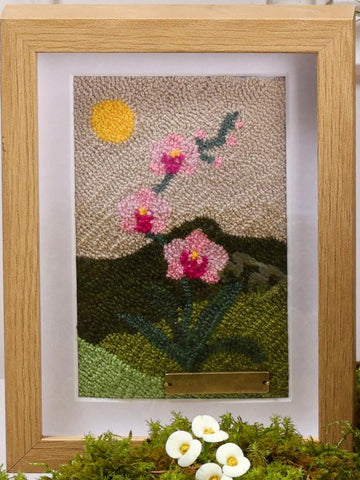 Punch Needle Orchid Fiber Art | Wayuu Textile Wall Decor | Framed Botanical Art | Phalaenopsis Flower Wall Hanging | Gift for Plant Lover