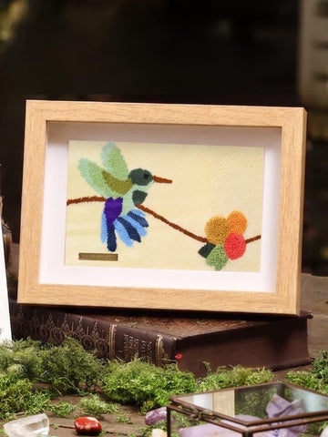 Punch Needle Hummingbird Fiber Art | Wayuu Textile Wall Decor | Framed Colombian Art | Colibri Wall Hanging | Gift for Bird Lover