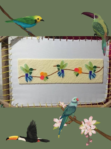Punch Needle Hummingbird Fiber Art | Wayuu Textile Wall Decor | Framed Colombian Art | Colibri Wall Hanging | Gift for Bird Lover