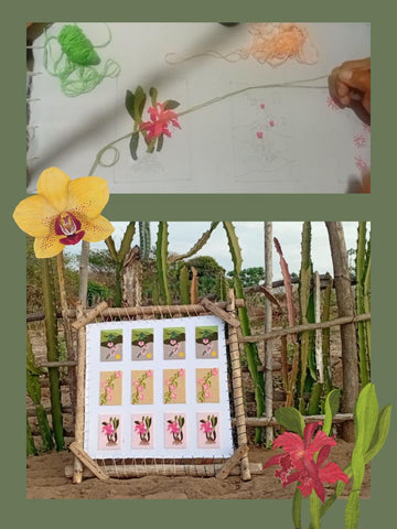 Punch Needle Orchid Fiber Art | Wayuu Textile Wall Decor | Framed Botanical Art | Cattleya Flower Wall Hanging | Gift for Plant Lover