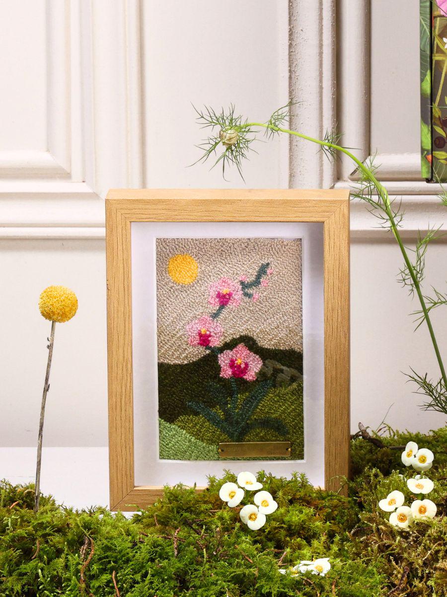 Punch Needle Orchid Fiber Art | Wayuu Textile Wall Decor | Framed Botanical Art | Phalaenopsis Flower Wall Hanging | Gift for Plant Lover
