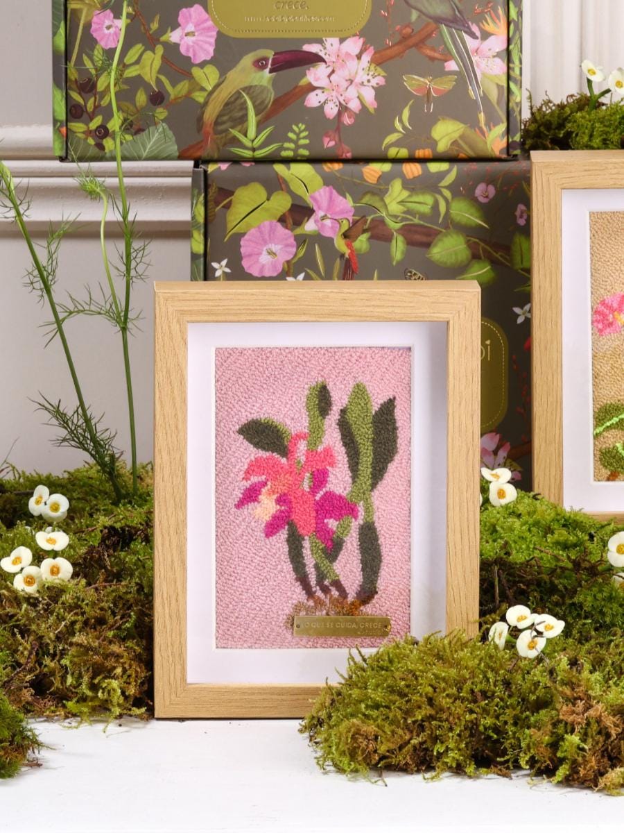 Punch Needle Orchid Fiber Art | Wayuu Textile Wall Decor | Framed Botanical Art | Cattleya Flower Wall Hanging | Gift for Plant Lover