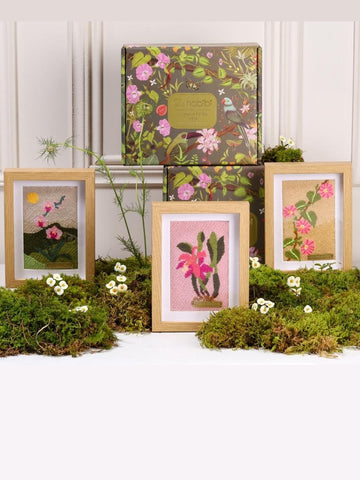 Set of 3 Botanical Punch Needle Fiber Art | Wayuu Textile Wall Decor | Framed Orchid Art | Gallery Wall Set | Secret Garden Gift Box
